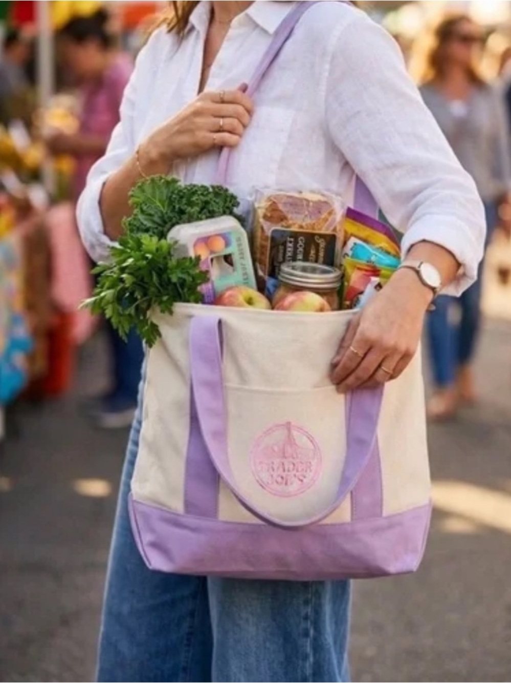 Trader Joe's Large Pastel Canvas Reusable Tote Bag 2026 Limited
Edition
Lavender